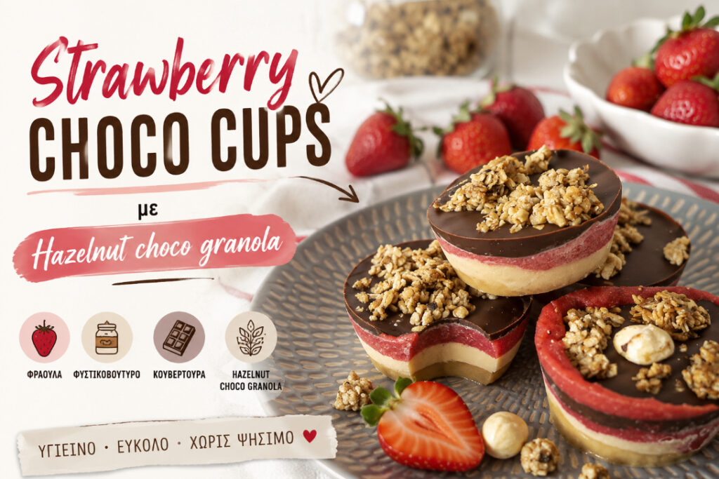 Strawberry choco cups με Hazelnut choco granola